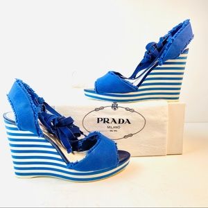 Prada blue white espadrille sandals 36.5